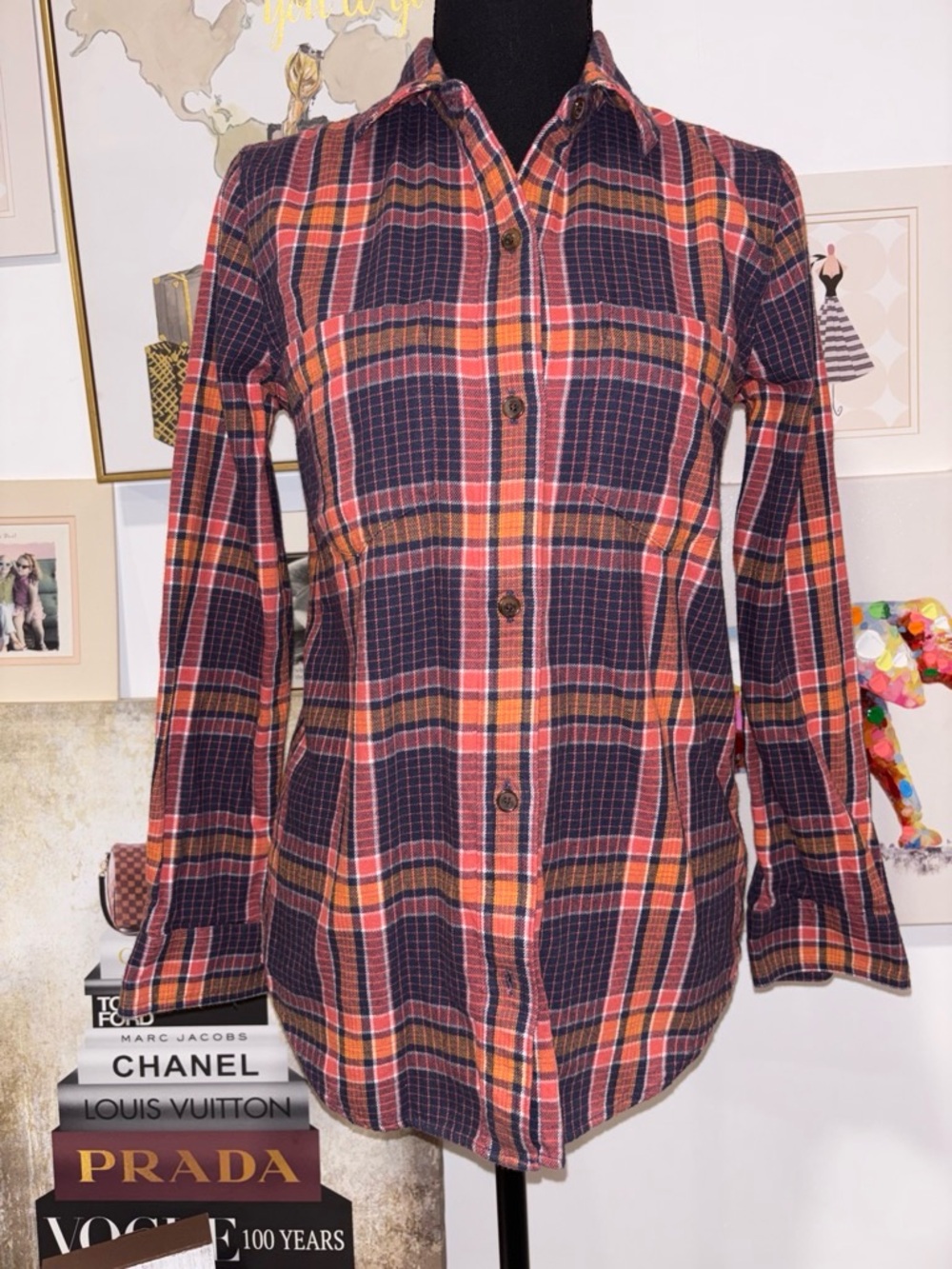 Madewell Classic #Plaid #cozy Shirt in Navy and Orange